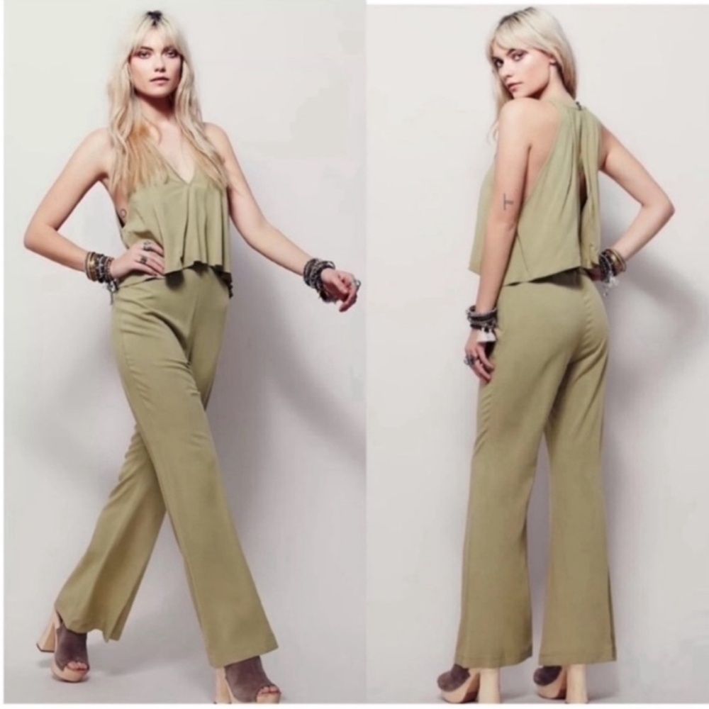 Free People SIZE 10 Wild Thing green wide leg jumpsuit